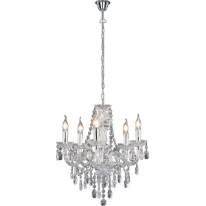 Eleganter, klarer Kronleuchter mit fünf Leuchten. Ideal für Wohn- und Esszimmer.