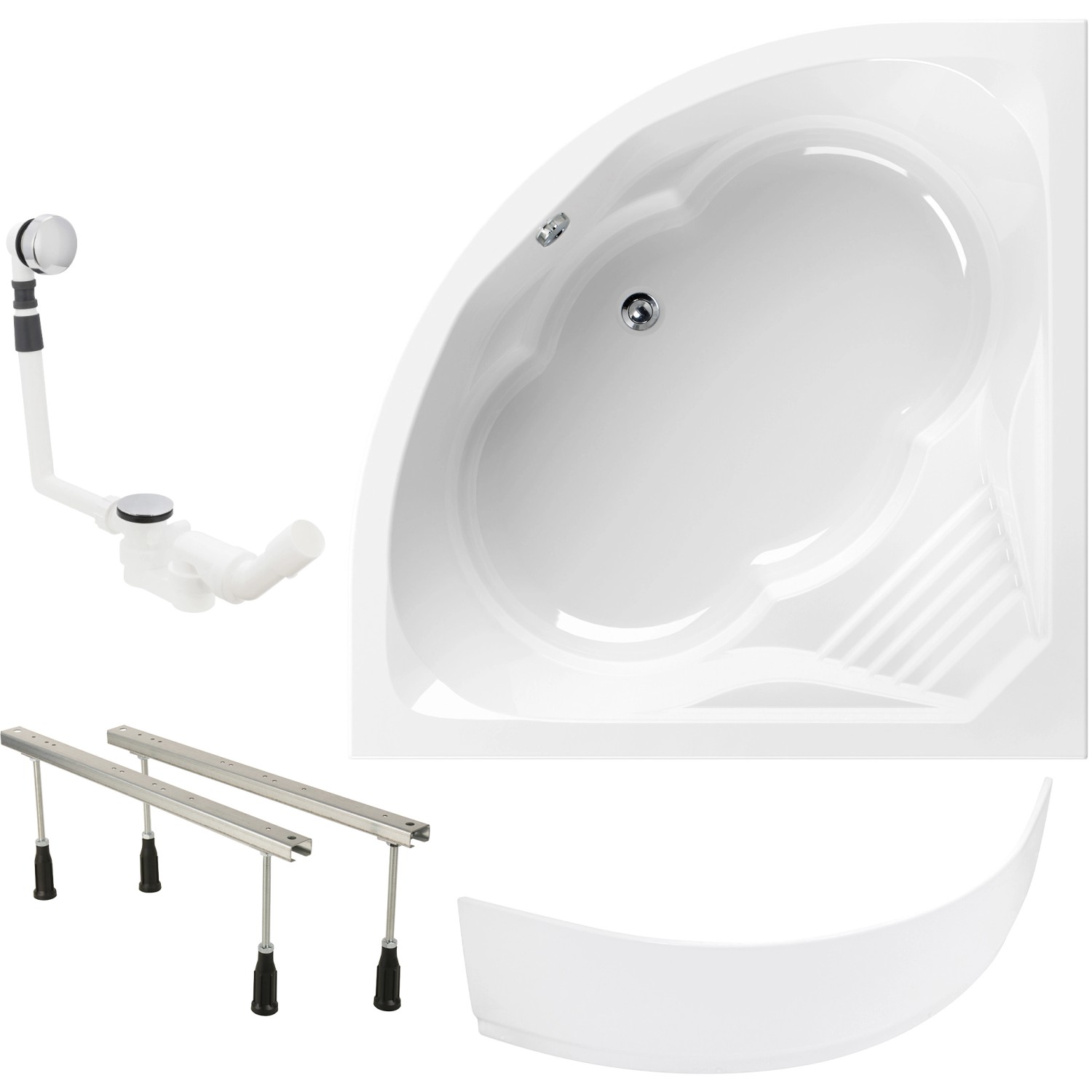 Calmwaters Eckbadewanne Curved Wellness 150x150 cm Schürze Wannenfüße & Abl günstig online kaufen