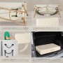 Tectake Massageliege Set, beige, mit Zubehör und Tragetasche. Zusammengeklappt und aufgebaut dargestellt.