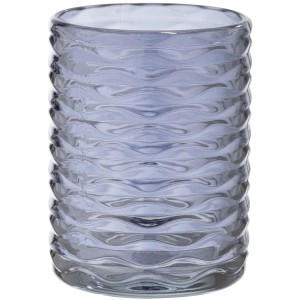 Dunkelblauer Wenko Zahnputzbecher Vetro aus Glas mit Retro-Optik.