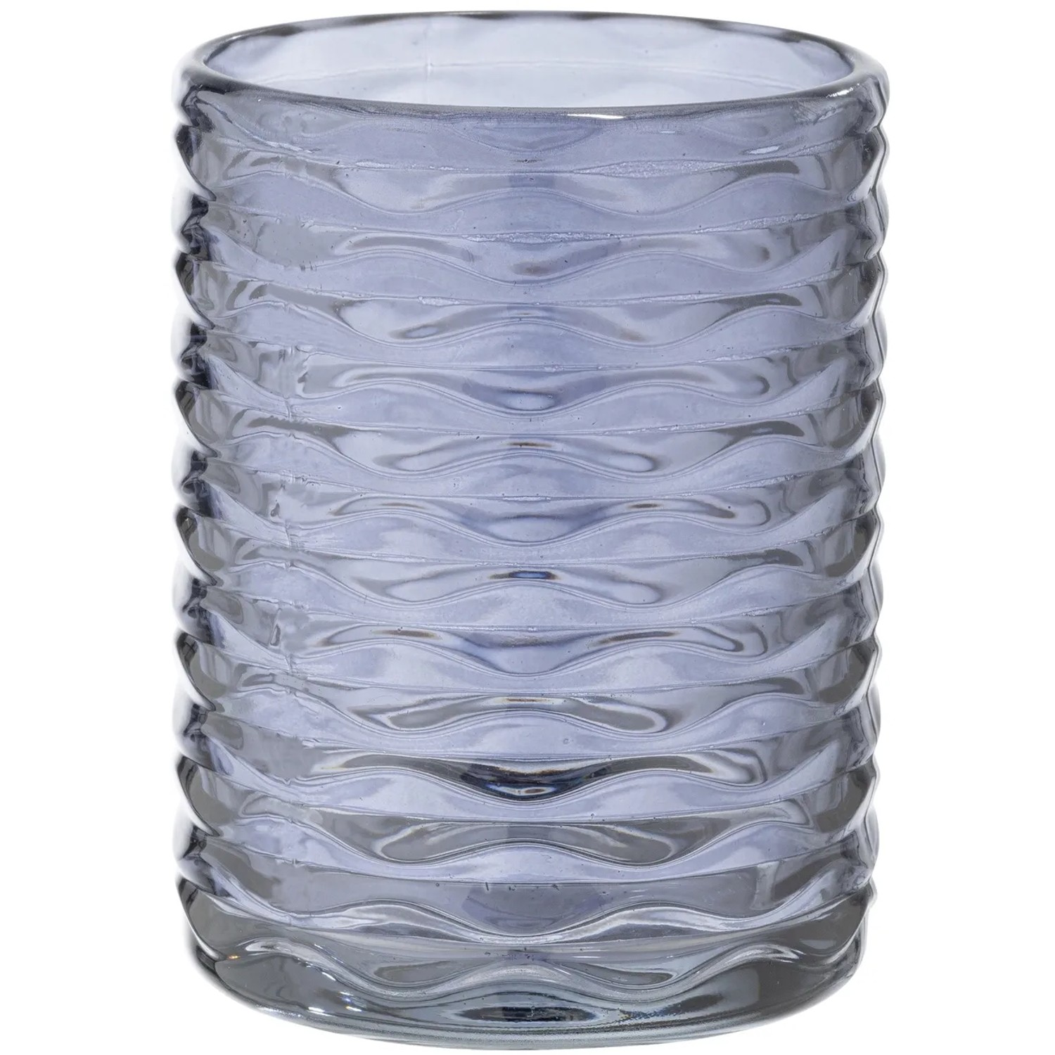 Dunkelblauer Wenko Zahnputzbecher Vetro aus Glas mit Retro-Optik.