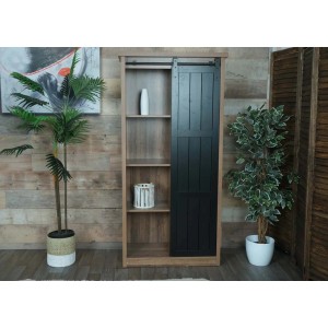 Brauner MCW Schrank K75 mit Schiebetür und 8 Fächern. Schubladenkommode für viel Stauraum.