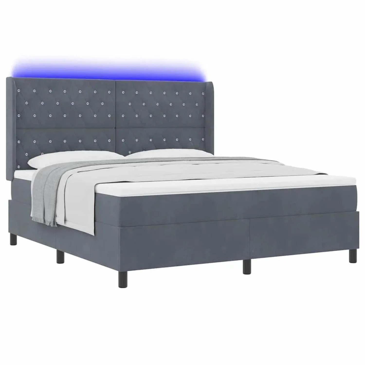 vidaXL Boxspringbett mit Matratze mit LED Dunkelgrau 180 x 200 cm Samt 3343827