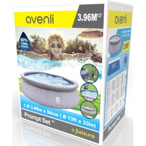 Verpackung Avenli Prompt Set Pool, rund, 396x84 cm, Rattan Grau. Aufblasbarer Pool mit Reparaturflicken.