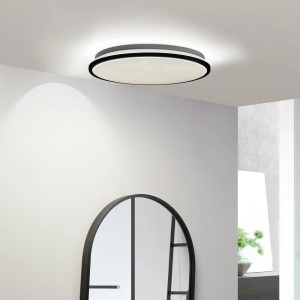 Moderne Lindby LED Deckenleuchte Glane, schwarz, 38cm Durchmesser, für Badezimmer geeignet.