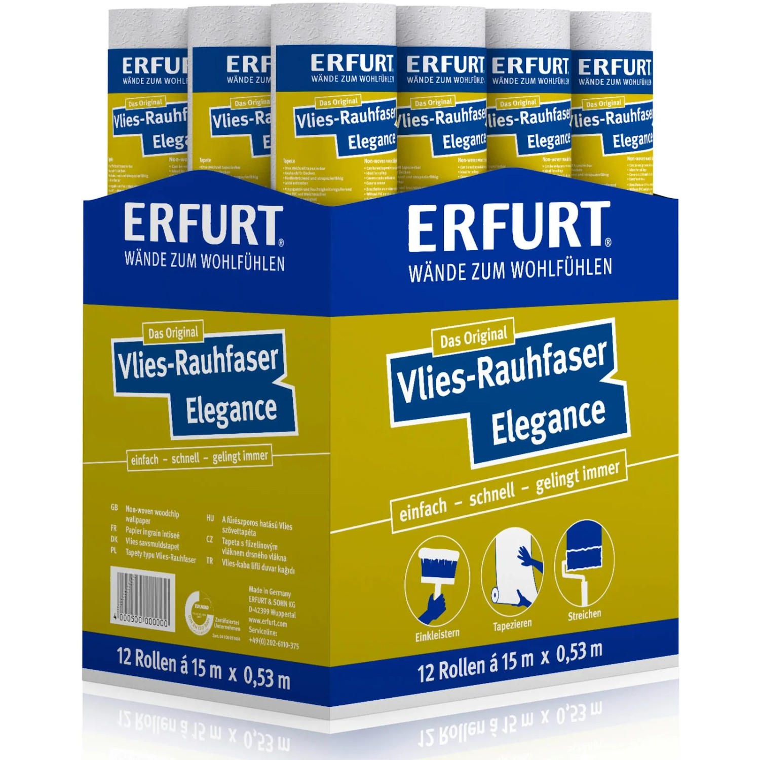 Erfurt Vlies-Rauhfaser Elegance, 12 Rollen überstreichbare Tapete im Karton.