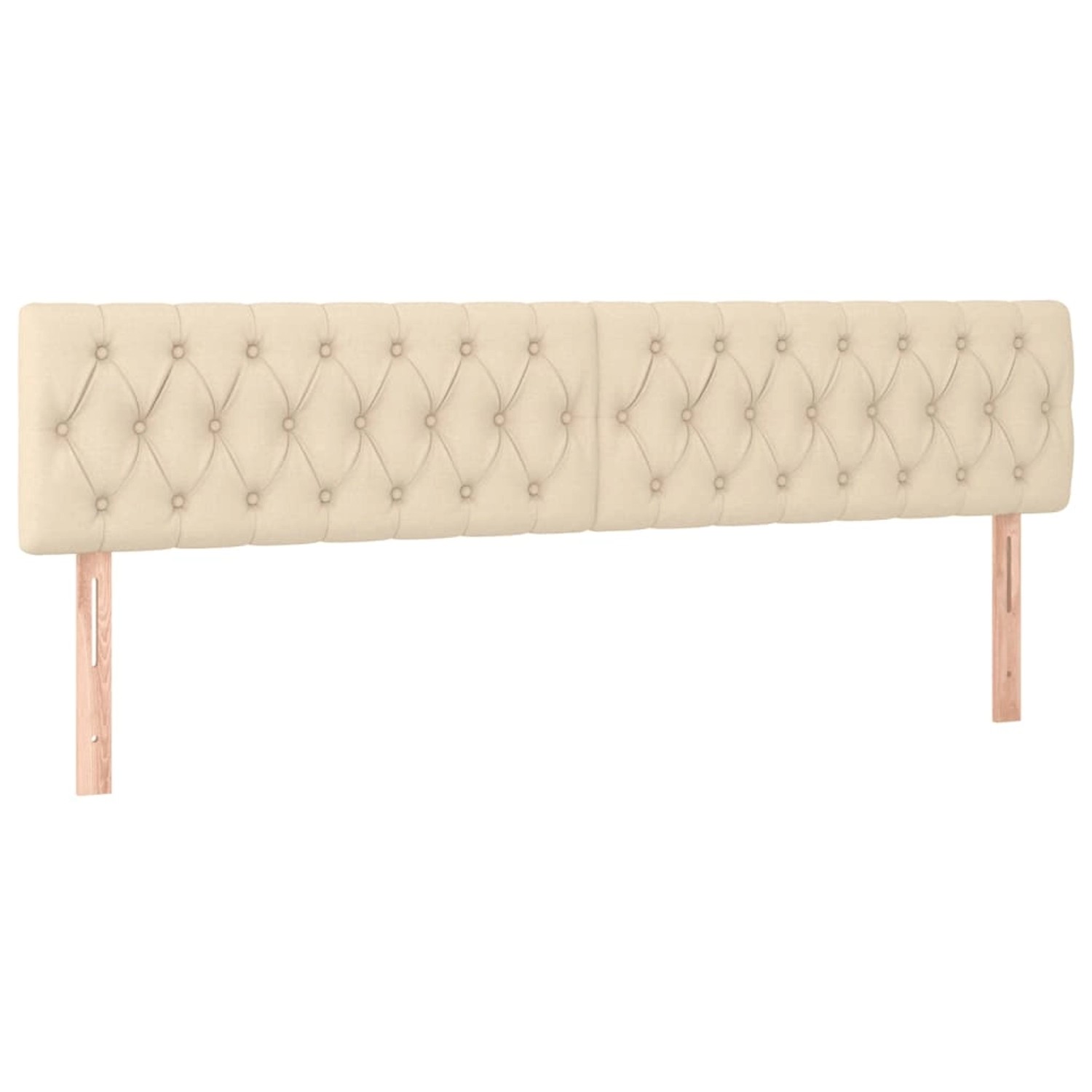 Cremefarbenes Boxspringbett Kopfteil mit Knopfheftung, Stoffbezug.