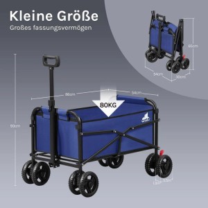 WOLTU Bollerwagen mit Bremsen Trolley 80 kg Belastbar Faltbar Blau