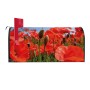 Schwarzer US Briefkasten mit Mohnblumen Motiv. Stahl, pulverbeschichtet, mit roter Fahne.