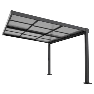 Dunkelgraues Juskys Terrassendach Jakarta 4x3m mit Polycarbonatplatten.