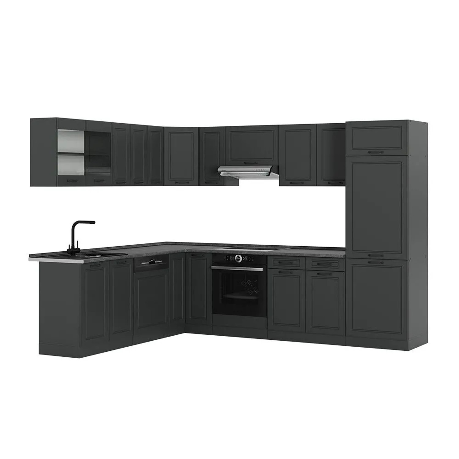 Vicco Eckküche R-Line Anthrazit Landhaus/Anthrazit 287 x 82 ohne Arbeitsplatte