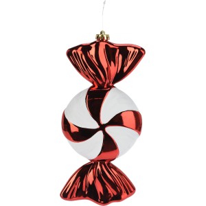 Rot-weiße Weihnachtskugel im Candy-Design, 306x143x53 mm, glänzend.