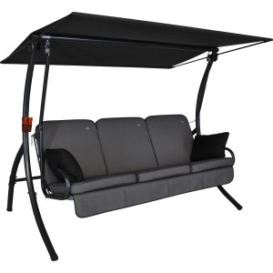 Graue Angerer Hollywoodschaukel Primero Style 3-Sitzer mit Liegefunktion und Sonnendach.
