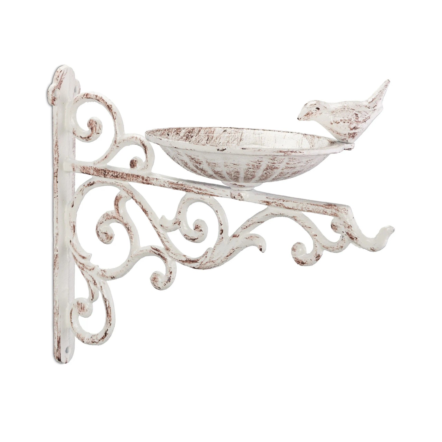 Relaxdays Vogeltränke Gusseisen Weiß Wetterfest 24 x 28 x 14 cm 1,2 kg