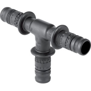 Geberit Mepla T-Stück Ø 20 mm, Pressfitting aus PVDF-Kunststoff für Trinkwasser- und Heizungsinstallation.