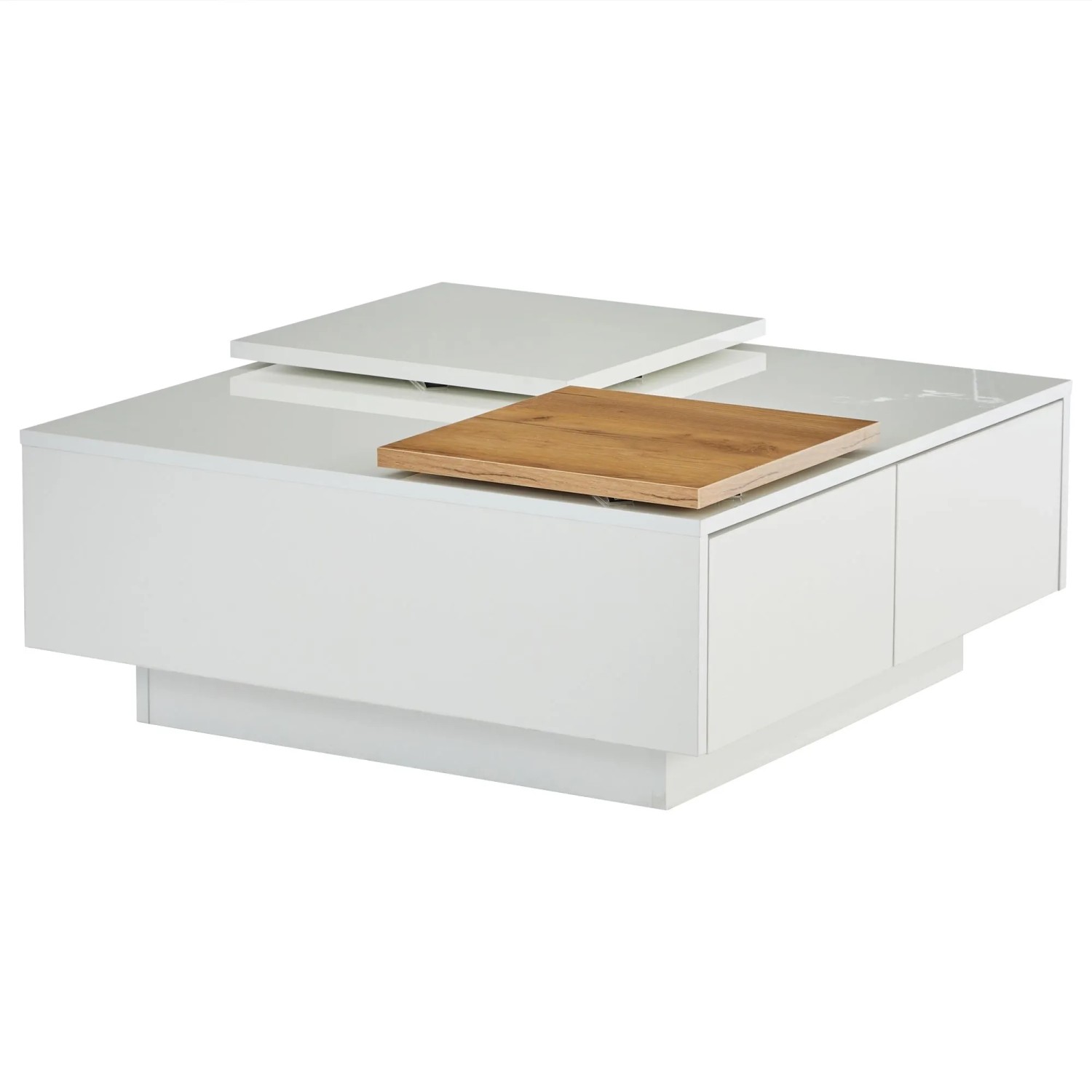 okwish Couchtisch mit Hochglanz Tischplatte Ablage 75x75x33.5cm Weiß