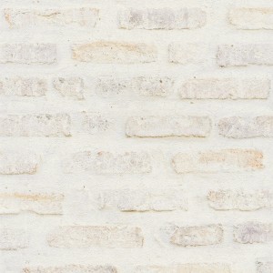 Helle 3D Steintapete in Weiß/Creme Maueroptik für Küche und Flur.