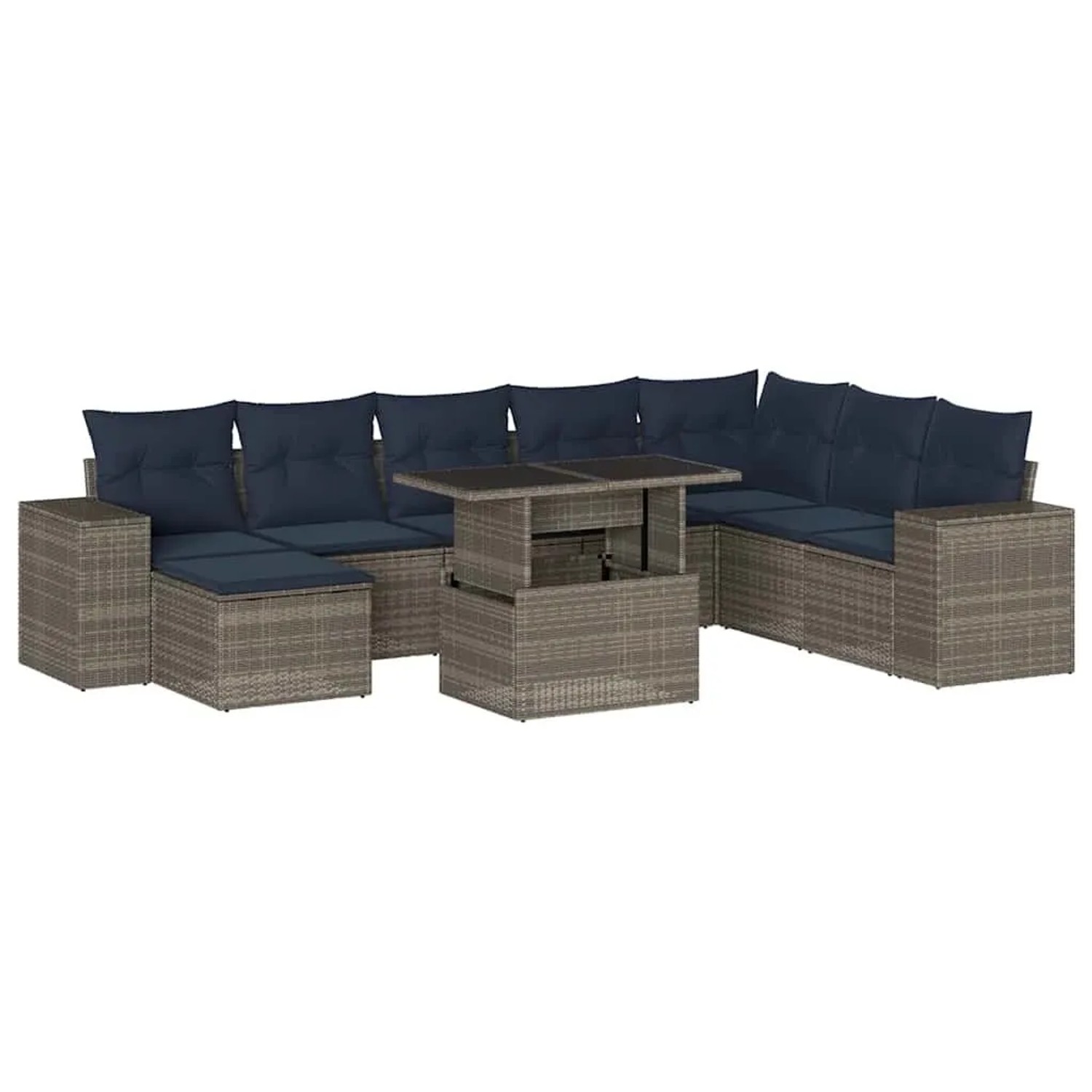 vidaXL 9-Tlg Gartensofa-Set mit Kissen Grau Polyrattan 3269361 günstig online kaufen