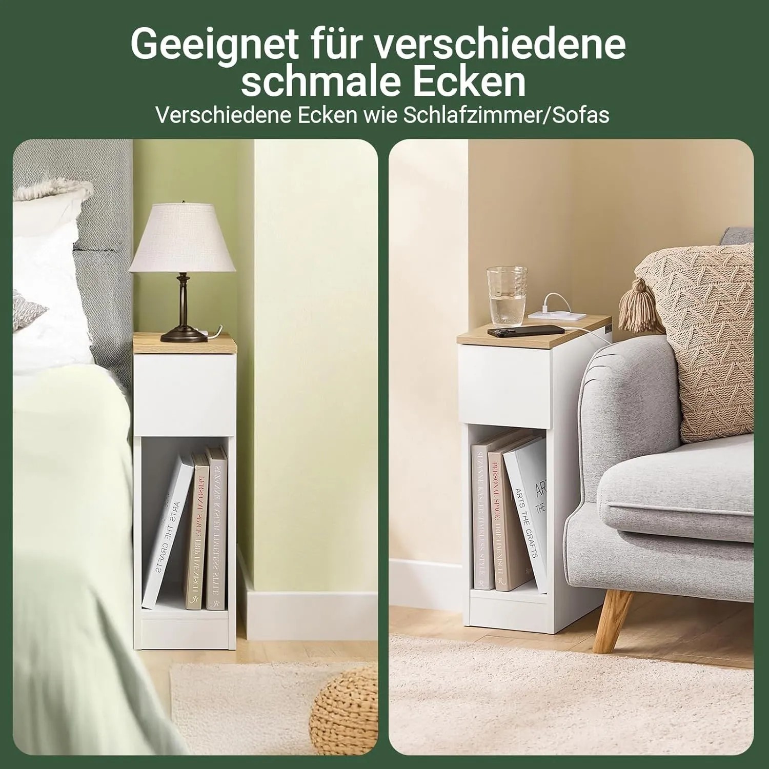 SoBuy 2er Set Nachttisch Schmal mit Steckdose 20cm Breite Nischenschrank 20x60x35cm FBT111-E-WNx2_7