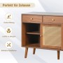 Merax Sideboard 120x40x78 cm Nussbaum Rattan 3 Schubladen 3 Schiebetüren_5