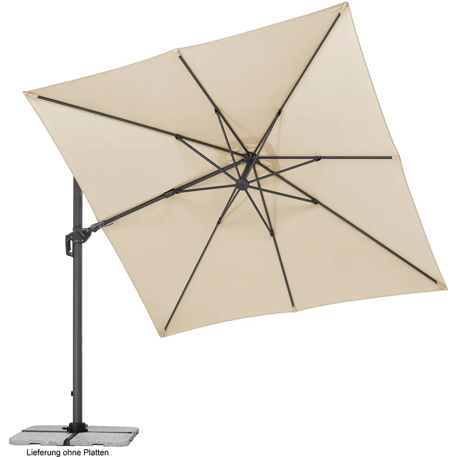 Schneider Ampelschirm, 360x300 cm, Natur. Quadratischer Sonnenschirm mit Dreh- und Neigungsfunktion.