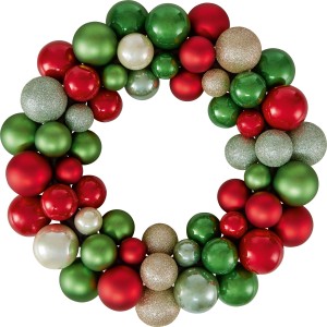 Christbaumkugel-Kranz, Ø 35cm, aus Kunststoff in Rot, Grün und Gold für festliche Weihnachtsdeko.