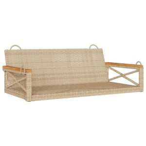 Beige vidaXL Hängebank aus Poly Rattan mit Holzarmlehnen, ideal für Garten & Terrasse.