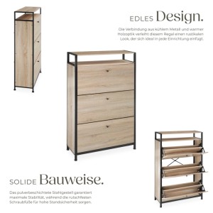 Tectake Schuhschrank Buffalo im Industrial Style mit Holz- und Stahl-Elementen in Eiche Sonoma.