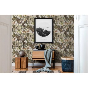 Michalsky Living Vliestapete Dschungel beige/braun im Raum, mit Pflanzenmuster.