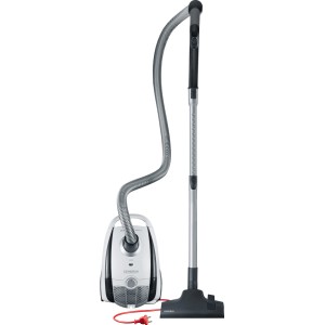 Severin Bodenstaubsauger S'Power Snowlight BC 7035 in Weiß und Grau mit Zubehör.