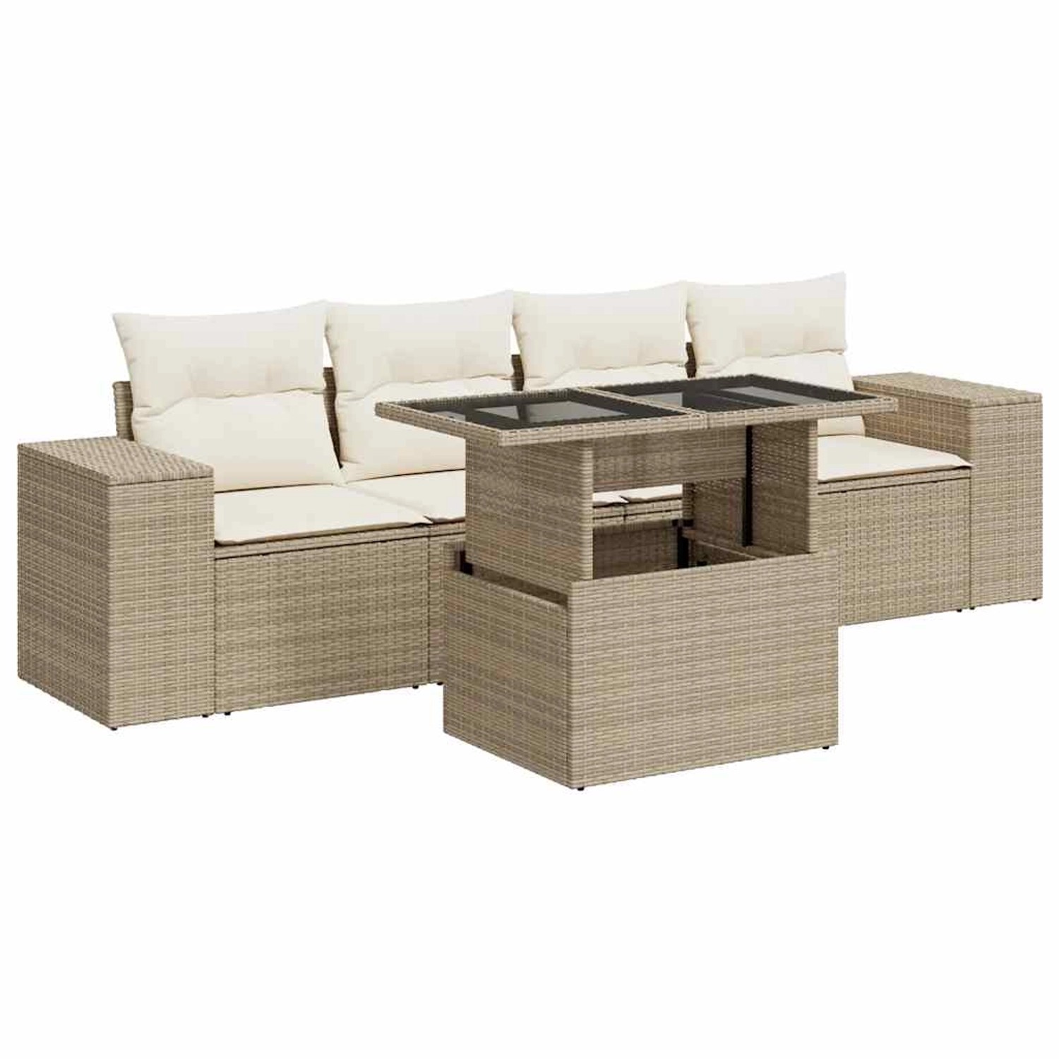 vidaXL 5-Tlg Garten-Sofagarnitur mit Kissen Beige Poly Rattan 3326719 günstig online kaufen