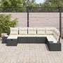 vidaXL Garten-Sofa-Set, 8-teilig, schwarz, Poly Rattan mit beigen Kissen.