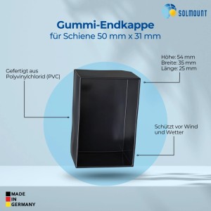 SolMount Gummi-Endkappe für 50x31 mm Montageschiene, schwarz.