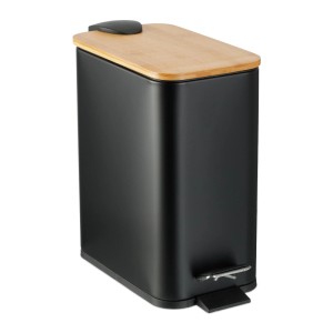 Relaxdays Treteimer Eisen Bambus Schwarz Rutschfest 5 l 28,5 x 14,5 x 27 cm