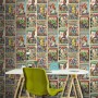 Mehrfarbige Papiertapete mit Marvel Superhelden Comic Design für Kinderzimmer oder Büro.