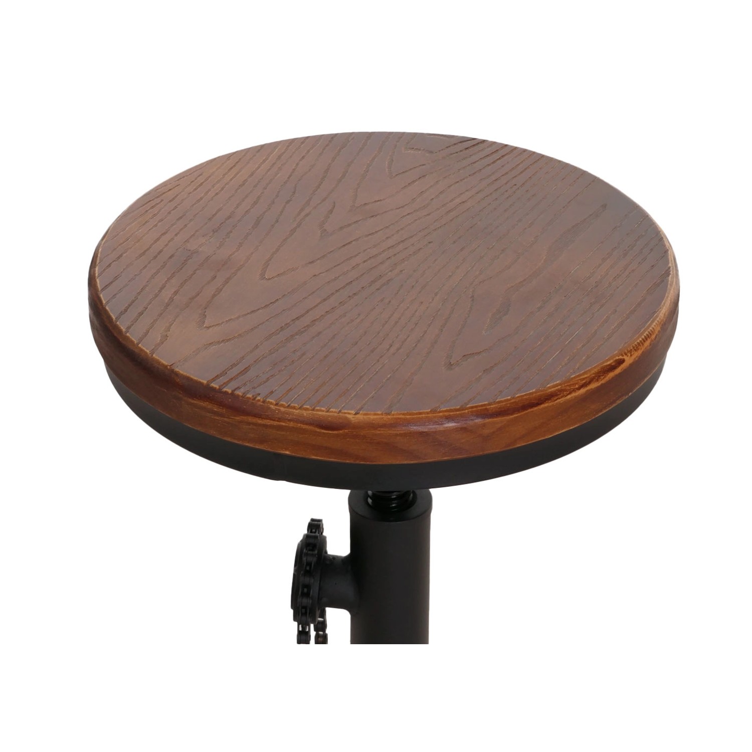 Detailaufnahme Barhocker des MCW Bartisch-Sets N20, braune Holz-Sitzfläche, schwarzes Metallgestell.