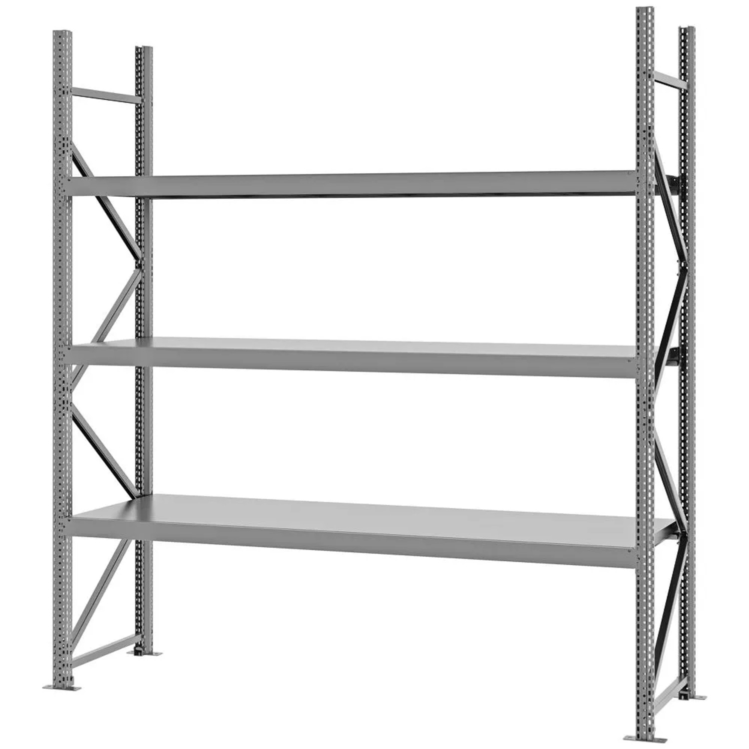 PROREGAL Weitspannregal Schraub-Stecksystem MAGNUS PRO Made In Germany Grundregal 250x225x60cm 3 Ebenen Stahlböden Fachlast 520kg Verzinkt