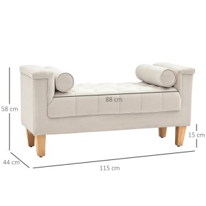 Beige HOMCOM Sitzbank / Polsterbank mit Knopfheftung, Chenille-Bezug und Holzfüßen. Maße: 115x44x58 cm.