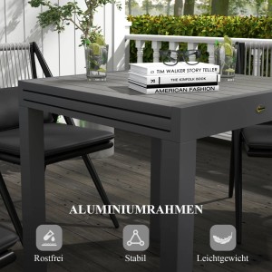 Ausziehbarer Outsunny Balkontisch aus Aluminium, geeignet für bis zu 7 Personen.