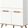 Weißer Inn.Furn Sekretär Hygge 100 cm mit Eiche-Akzenten, Klappe, Schublade und Türen im skandinavischen Design.