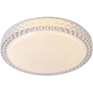 Weiße, runde LED-Deckenleuchte Badria, 58 cm, mit dekorativem Rand und Fernbedienung.