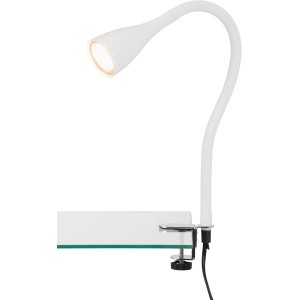 Weiße Briloner LED-Klemmleuchte mit flexiblem Arm und GU10 Leuchtmittel.