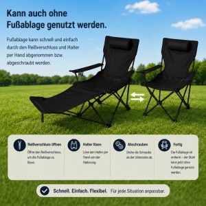 BigDean Verstellbarer Campingstuhl mit Fußablage Campingstuhl Faltbar Outdoor Relaxsessel mit Hoher Rückenlehne Getränkehalter & Tragetasche
