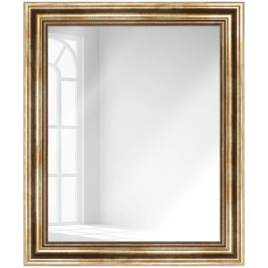 Goldener Wandspiegel (50x60 cm) im Antik-Stil mit Massivholzrahmen. Eleganter Spiegel für Wohnräume.
