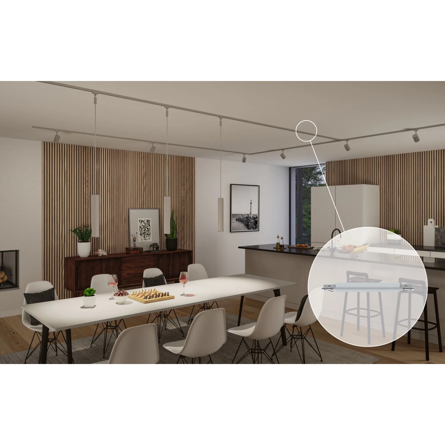 Paulmann URail LED-Schienensystem mit dimmbarem Smart Home Adapter Chrom Matt im Wohnbereich.