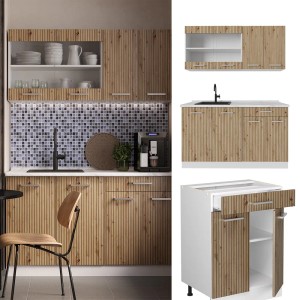 Vicco R-Line Singleküche in Artisan Eiche/Weiß, 140 cm breit. Kompakte Küchenzeile mit Arbeitsplatte.