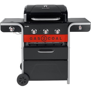 Char-Broil Gas2Coal 330 Hybridgrill mit 3 Brennern und Seitenbrenner. Kombigrill für Holzkohle und Gas.