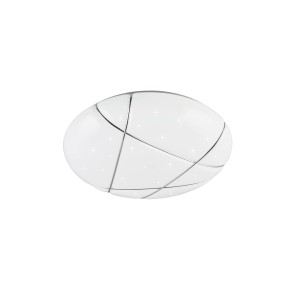 Weiße Reality LED-Deckenleuchte Tibor, Ø 48cm, mit Sternenhimmel-Effekt und Chrom-Details.