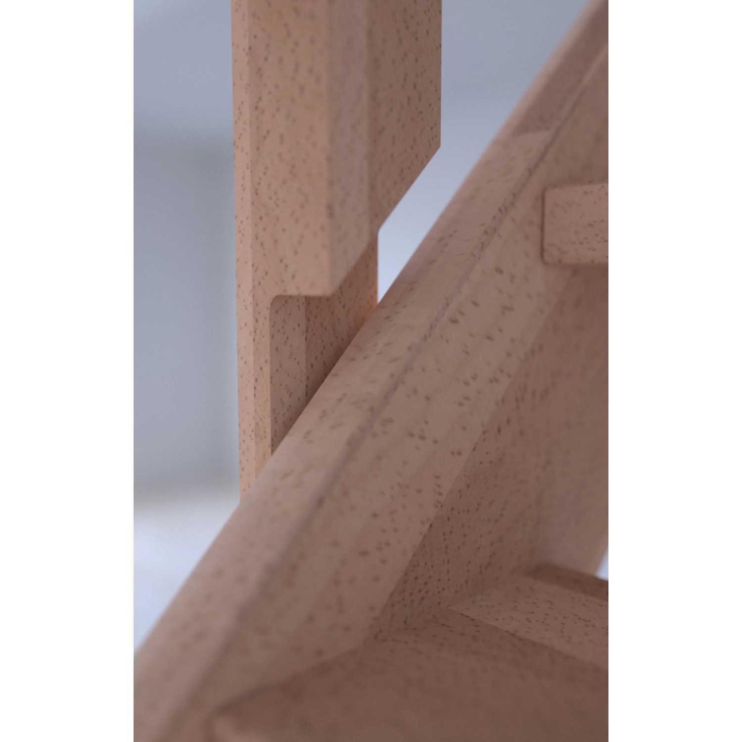 Detailaufnahme: Gerade Treppe Mykonos Pro Buche, unbehandeltes Buchenholz, Setzstufen.