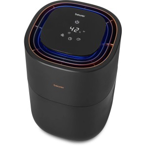 Schwarzer Beurer Luftbefeuchter LB 300 Plus mit digitaler Anzeige der Luftfeuchtigkeit.